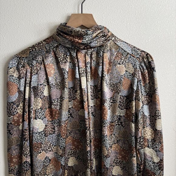 Vtg Unbranded Silky Floral Top Womens 12 Earthy Tones Floral Fairy Grunge Whimsy - Picture 2 of 14